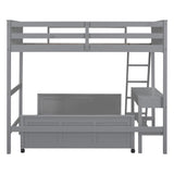 Harper & Bright Designs Twin Over Full Bunk Bed with Desk and Storage Drawers in Grey Harper & Bright Designs