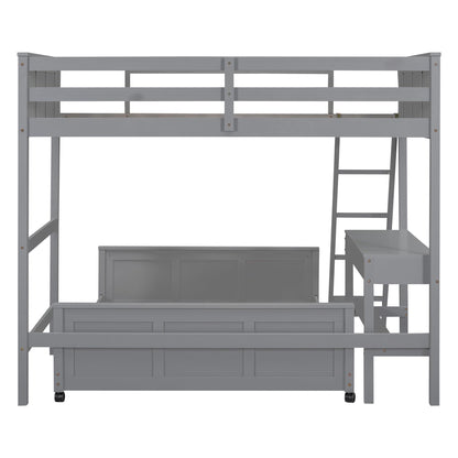 Harper & Bright Designs Twin Over Full Bunk Bed with Desk and Storage Drawers in Grey