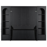 LUMISOL Queen Size Murphy Bed, Murphy Bed Cabinet with Storage Shelves, Cabinets, Drawers and LED Lights, Folding Wall Bed Frame for Guestroom, Apartment, Small Space, Black LUMISOL