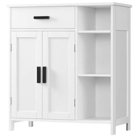 FIONESO Bathroom Cabinet, Storage Cabinet with 2 Doors and 3 Shelves, Coffee Bar Cabinet, Floor Cabinet, for Bathroom/Entryway/Living Room, White FIONESO