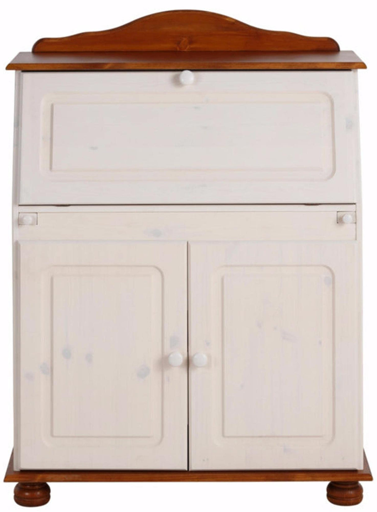 REALROOMS Chester Solid Wood Storage Desk with Bottom Closed Storage Cabinet, White and Honey REALROOMS