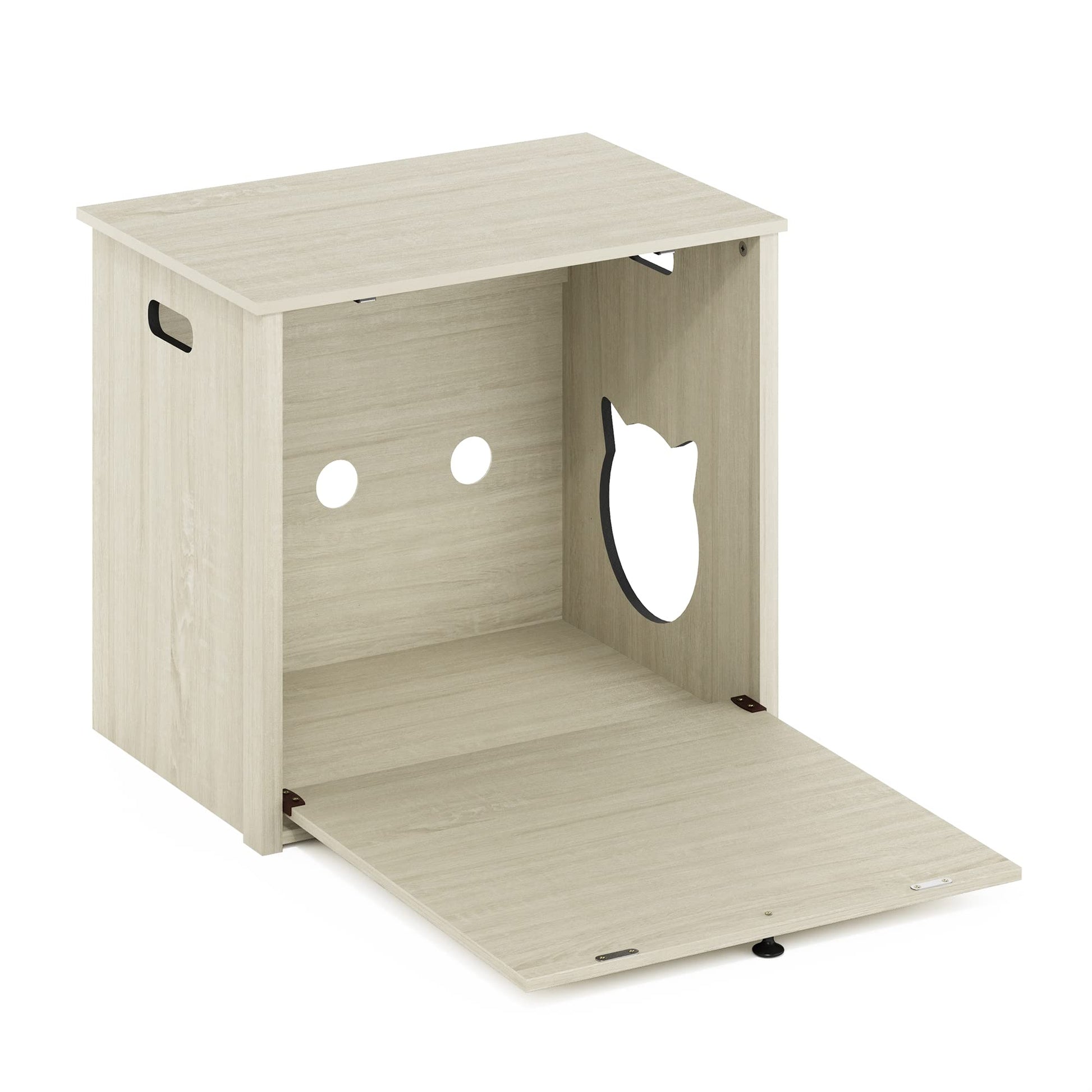 Furinno Peli Small Cat Litter Box Enclosure with Single Door, White Wash, Farmhouse-24 Inch - WoodArtSupply