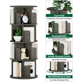 OTK 360° Rotating Bookshelf - 4 Tier Wooden Corner Bookcase in Black Oak for Small Spaces OTK