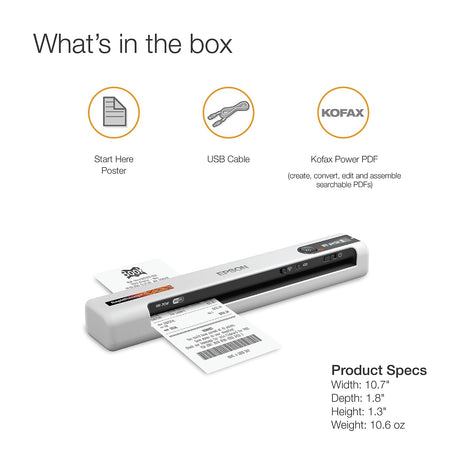 Epson RapidReceipt RR-70W Wireless Mobile Color Receipt & Document Scanner with ScanSmart AI PRO Receipt Management & PDF Software for PC & Mac Epson