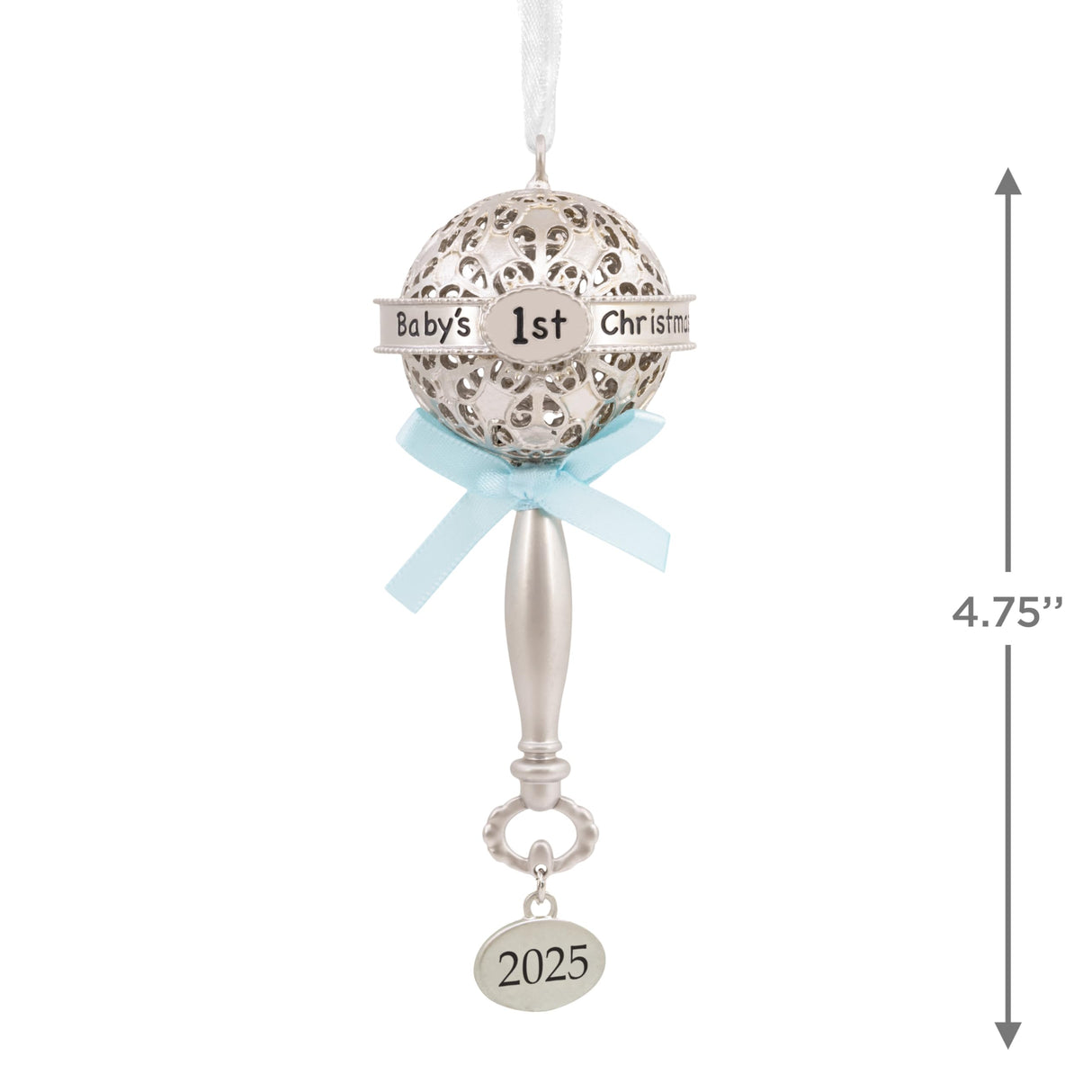 Hallmark Baby's First Christmas Silver Rattle with Blue Ribbon 2025 Christmas Ornament, Metal, New Baby Gifts Hallmark