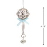Hallmark Baby's First Christmas Silver Rattle with Blue Ribbon 2025 Christmas Ornament, Metal, New Baby Gifts Hallmark