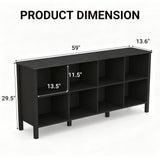 NewBeth 8-Cube Bookcase, Farmhouse Wooden Bookshelf Low Storage Organizer, 59" Horizontal Black Console with Legs, Hallway Book Case for Entryway, Display Cabinet for Living Room (Black, 8-Cube) NewBeth