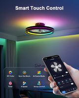 Lumary Smart Ceiling Fan Light with 2200K Nightlight, WiFi & Bluetooth Low Profile Ceiling Fan with Light Remote for Bedroom, RGBAI & 42 Scenes Mode, Flush Mount Easy to Install, 5000 LM, 19in Black Lumary