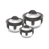 Milton Casserole with Glass Lid Set of 3 for Hot Food, Insulated Hot Pot, Stainless Steel, Serving Box (bowl, dish) for Food and Roti, Sizes 19 oz, 41 oz and 66 oz, Clarion MILTON