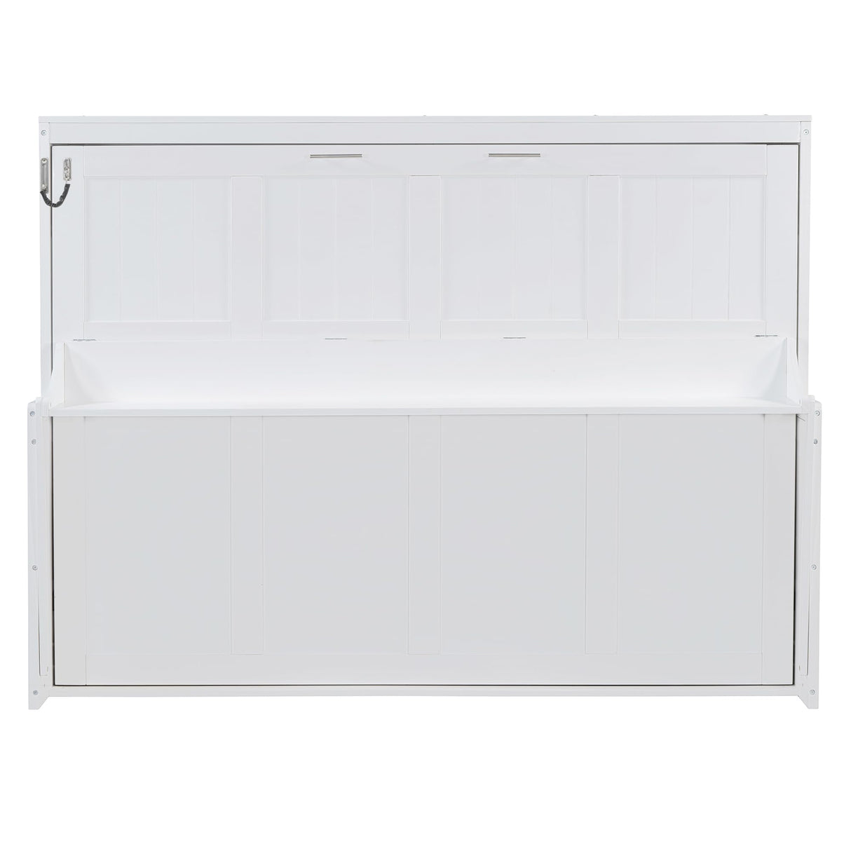 Save Space Folding Wall Bed with Desk, Queen Size Wood Hideaway Bed with Hydraulic Lift Design for Small Space Bedroom Guest Room, White MaiDeHaoo