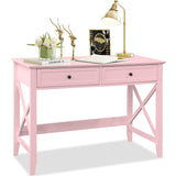Lewahom Writing Computer Desk with Drawers, Cute Modern Table for Bedrooms, Pink Vanity Table Office Desk with Drawers, Home Computer Desk for Girls Living Room Entryway, Pink Lewahom