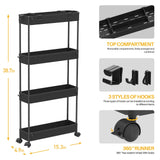 SPACELEAD Slim Storage Cart 4 Tier, Storage Organizer Rolling Utility/ Mobile Shelving Unit Slide Out Storage Cart for Office, Bathroom, Kitchen, Laundry Room & Narrow Places， Black SPACELEAD