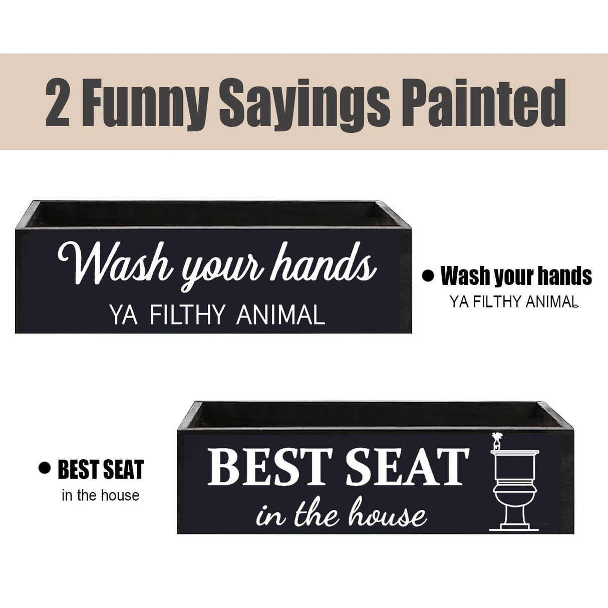 CuffUp Bathroom Decor Box, Toilet Paper Basket 2 Sides Signs Farmhouse Bathroom Basket Toilet Basket Tank Topper Rustic Farmhouse Home Decor for Livingroom Kitchen（One Black Box） CuffUp