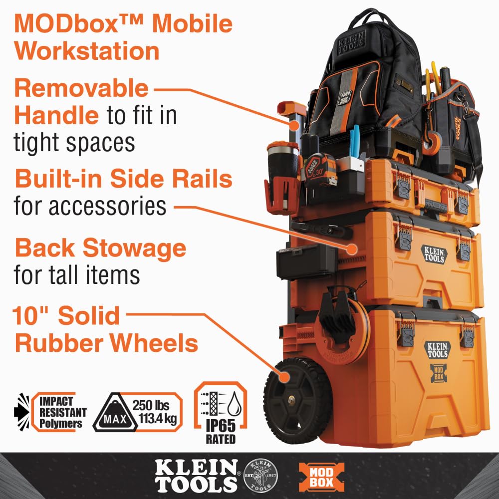Klein Tools 54802MB MODbox Rolling Toolbox, Modular Tool Storage System with Side Mounting, 10-Inch Rubber Wheels, Removable Handle Klein Tools