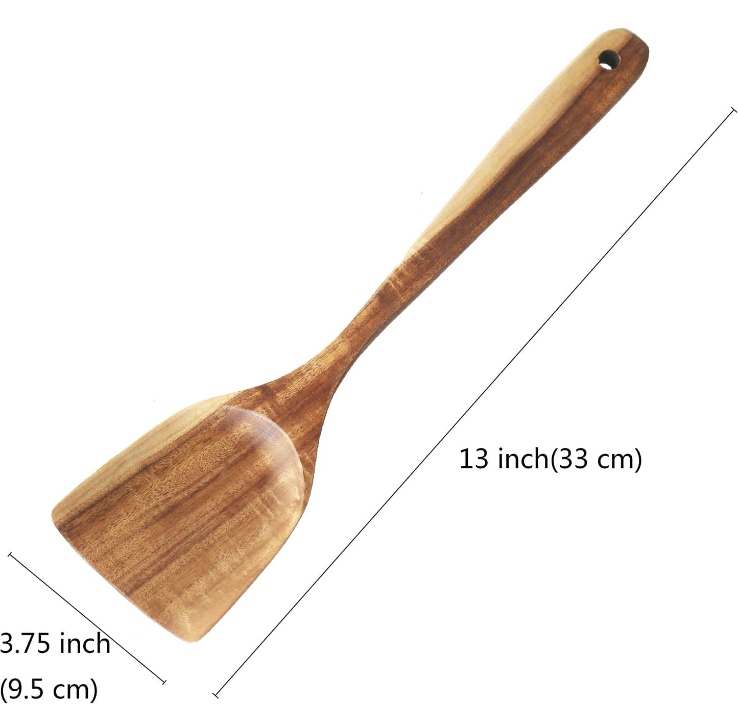 FJNATINH Large Wooden Wok Spatula, 13 Inch Natural Teak Long Handle Turner Coated Natural Resin, Handmade for Non-stick Cookware