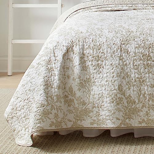 Laura Ashley - King Quilt Set, Soft Cotton Bedding with Reversible Design, Medium Weight for Year Round Use, 3 Piece Bed Set with Matching Pillowcases (Amberley Beige) Laura Ashley