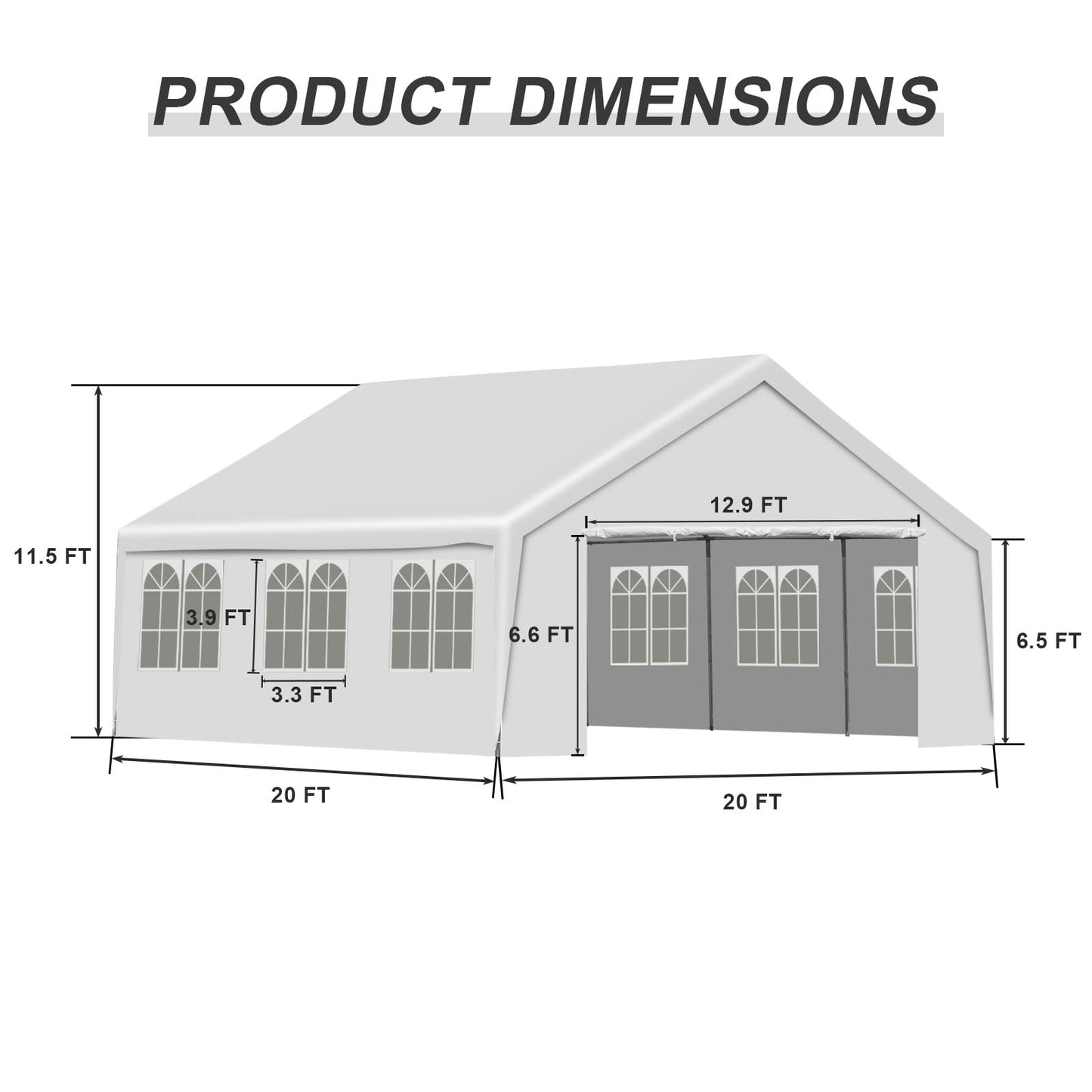 Aoodor 20 x 20 FT. Marquee Party Tent with Church Window Sidewalls,Waterproof Pavillion Tent,Outdoor Event Tent,Wedding Party Tent - White - WoodArtSupply