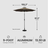 Four Seasons Courtyard 9 Foot Patio Market Umbrella Round Polyester Fabric Outdoor Backyard Shaded Canopy with Crank Lift and Auto Tilt, Taupe Four Seasons Courtyard