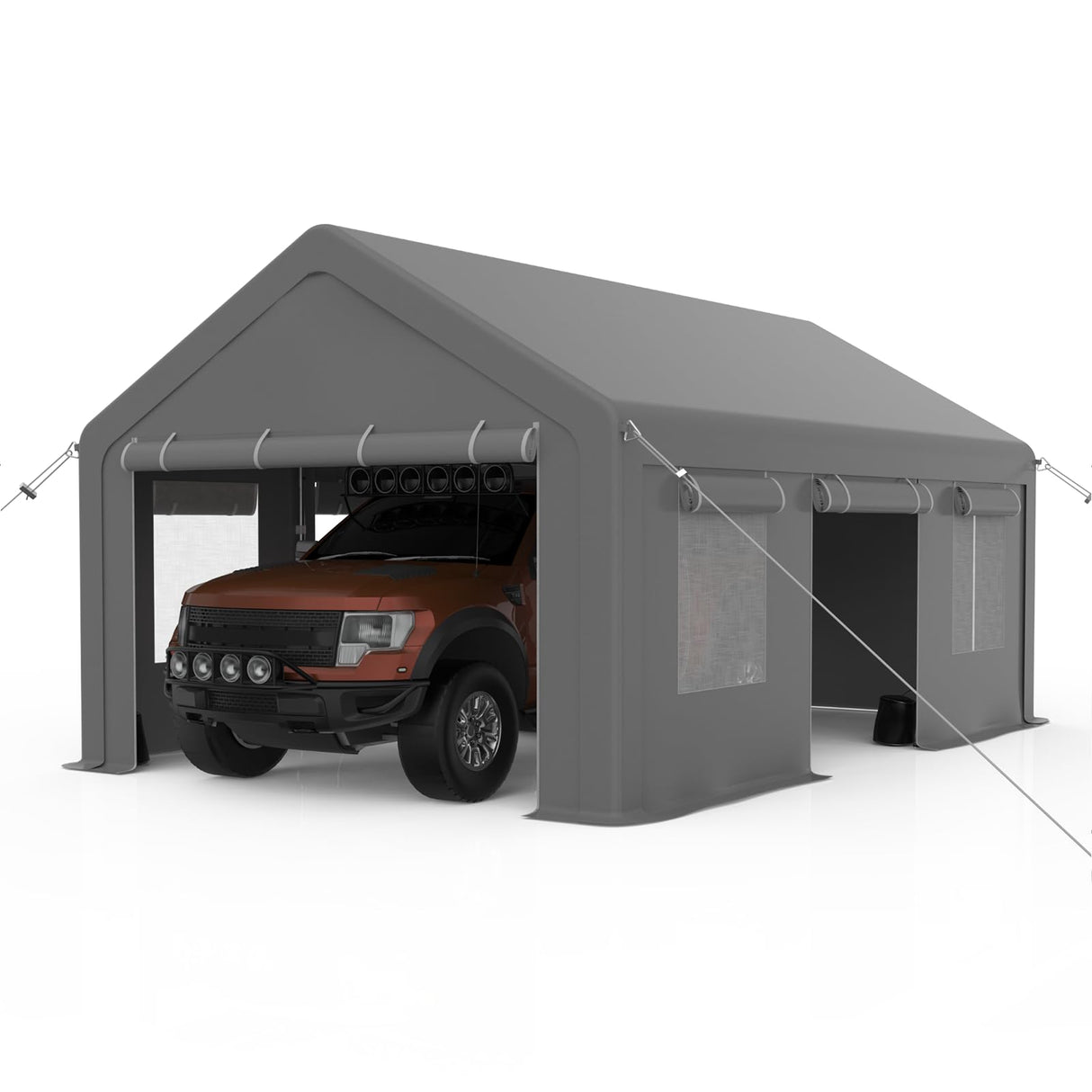 10x20FT Carport, Heavy Duty Carport with Roll-Up Sidewall and Ventilated Windows with Removable Sidewalls, 180g Pe Waterproof Canopy, All-Season Outdoor Portable Garage for Pickup Truck Boat SUV OutdoorVibe