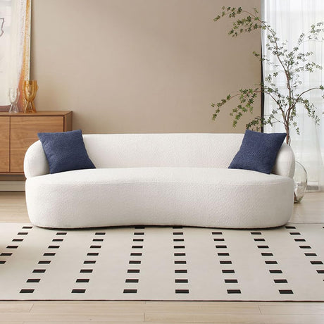 JUSTONE Mid Century Modern Curved Living Room Sofa, 3-Seat Boucle Fabric Couch for Bedroom, Office, Apartment, Beige JUSTONE