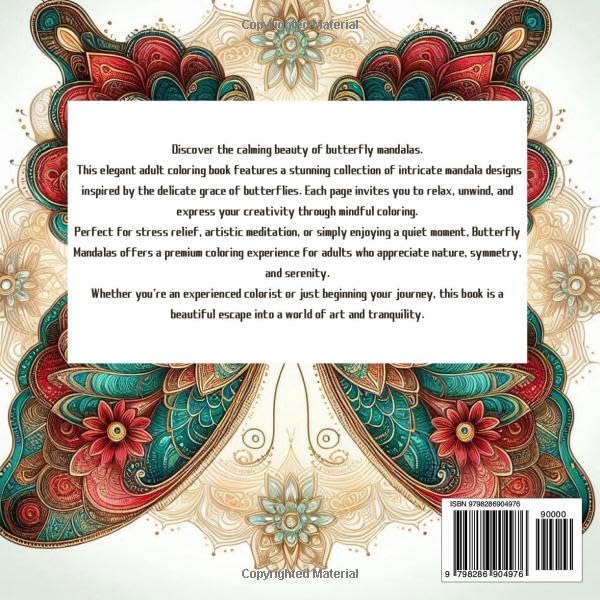 Butterfly Mandalas for Adults: A Beautiful Mandala Coloring Book with Butterflies for Adults Relaxation and Stress Relief Majosta