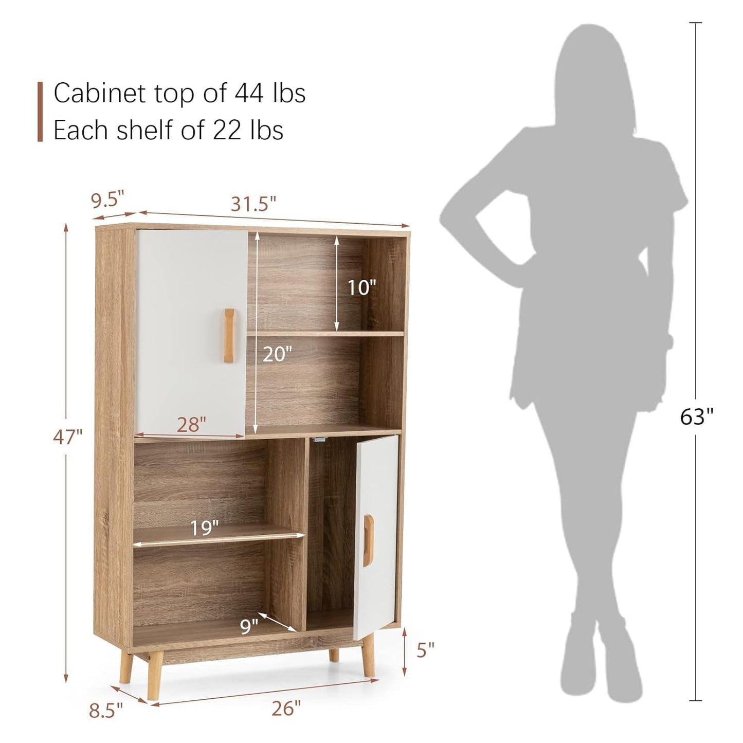 Giantex 4-Tier White Storage Cabinet with Doors and Rubber Wood Legs - WoodArtSupply