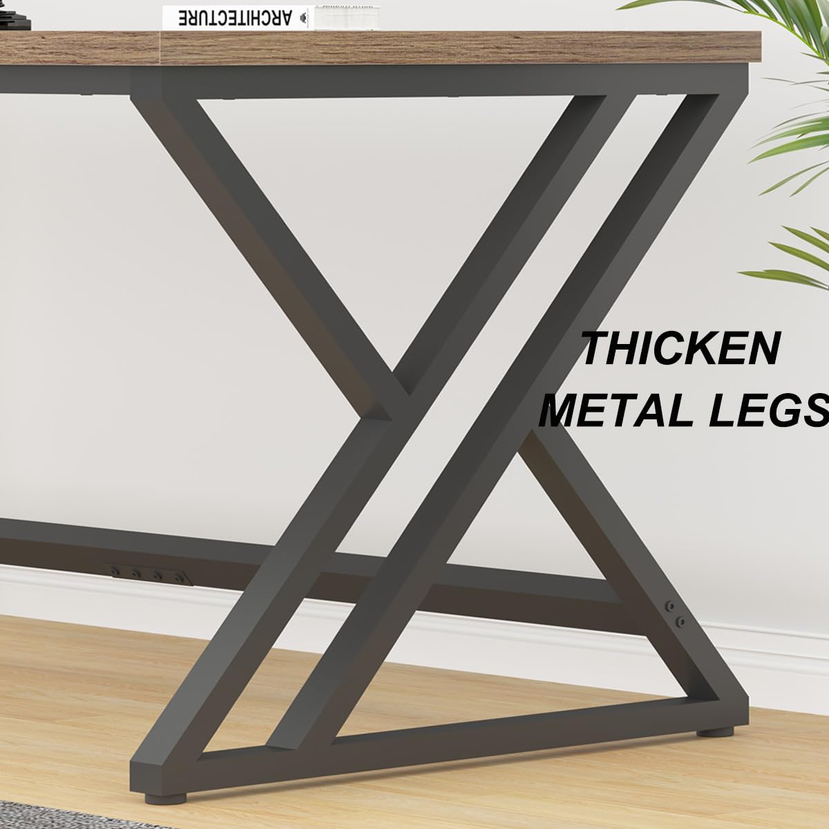 LVB Rustic Large Computer Desk, Industrial Extra Long Home Office Desk, Wood Pc Writing Work Study Computer Table Desk, Farmhouse Workstation Gaming Executive Desk for 2 Person, Rustic Oak, 70 Inch LVB