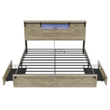 Hasuit Rustic Oak Farmhouse King Bed Frame with LED Lights, Charging Station, and Storage Drawers Hasuit