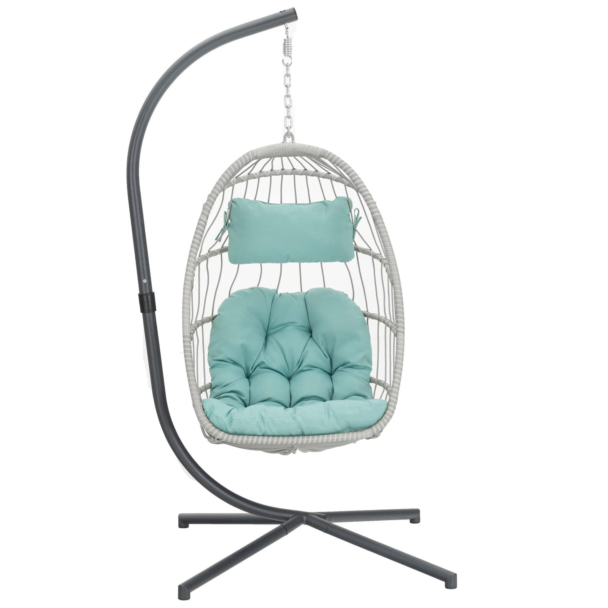 Yechen Egg Swing Chair with Stand, Patio Wicker Rattan Hanging Chair Swing Hammock Egg Chairs with UV Resistant Cushion for Indoor Bedroom Outdoor Garden Backyard, Light Blue (QH1912050036USBL) Yechen