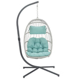 Yechen Egg Swing Chair with Stand, Patio Wicker Rattan Hanging Chair Swing Hammock Egg Chairs with UV Resistant Cushion for Indoor Bedroom Outdoor Garden Backyard, Light Blue (QH1912050036USBL) Yechen