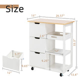 Shintenchi Kitchen Island Cart with Storage,Rolling Kitchen Island Storage Cabinet,Side Table on Wheels with Worktop,3 Open Shelves and 3 Drawers for Kitchen,Dinning Room, White Shintenchi