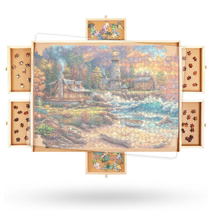 2000 Piece Wooden Jigsaw Puzzle Board -6 Drawers, Rotating Puzzle Table | 41.5” X 30” Jigsaw Puzzle Table | Puzzle Cover Included - Portable Puzzle Tables for Adults and Kids by Beyond Innoventions