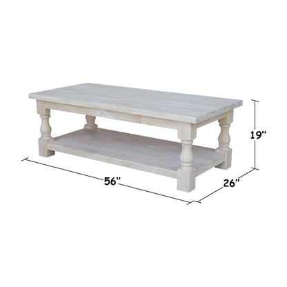 IC International Concepts Tuscan Coffee Table, 56 x 26-inch, Unfinished - WoodArtSupply