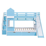 Harper & Bright Designs Full Over Full Bunk Bed with Slide and Stairs, Castle Style Bunk Beds with Storage Drawers and Shelves, Wooden Loft Bunk Bed Frame for Kids, Teens, Boys & Girls (Blue) Harper & Bright Designs