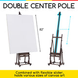 MEEDEN Extra Large H-Frame Studio Easel - Solid Beech Wooden Artist Professional Heavy-Duty Easel, Painting Art Easel Stand with 4 Premium Locking Silent Caster Wheels, Hold Max 82", Walnut MEEDEN