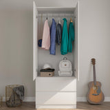 Jiaoun Armoire Wardrobe Closet with 2 Drawers & 2 Door, Armoires and Wardrobe with Hanging Rod, Wardrobe Cabinet for Bedroom, White (31.5”W x 20.39”D x78.74”H) Jiaoun