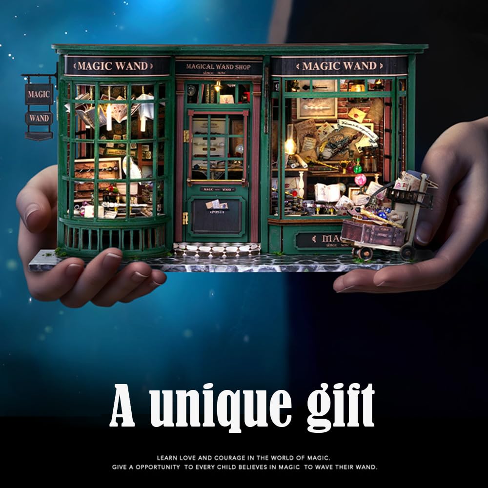 Lannso DIY Dollhouse Miniature Kit, Doll House Kit with Dust Proof Cover, Magic Wand Shop, Mini Handmade Wooden Dollhouse Toys for Adult Gift(F32) Lannso