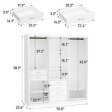 Homsee Extra Large White & Silver Sliding Glass Door Wardrobe Armoire with 2 Hanging Bars and 6 Drawers Homsee