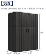 KINYING Outdoor Vertical Storage Shed,57 Cu.ft Outdoor Storage Cabinet Waterproof,Resin Sheds & Outdoor Storage Clearance for Garden,Patio,Backyard,Lockable (Black) KINYING
