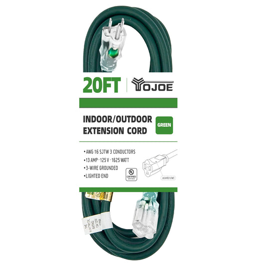 YOJOE 20 Foot Green Outdoor Lighted Extension Cord - 16/3 SJTW Extension Cable with 3 Prong Grounded Plug - 16 Gauge Extension Cord for Garden, Lawn, Yard Decorations Outdoor - UL Listed - WoodArtSupply