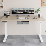 Radlove Dual Motors Height Adjustable 63 x 30'' Electric Standing Desk with Drawer Stand Up Table 4 Memory Keys, Computer Desk with Splice Board Home Office Desk, Oak Top + White Frame Radlove
