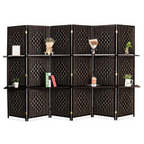 Bonnlo Upgraded Heavy Duty 6FT Tall Rattan Room Divider Screens with Partition Wall 2 Display Shelves, Indoor Folding Screen Dual-Sided Hinges for Home Office (6 Panels) Bonnlo