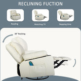 White Recliner Rocker Chairs with Heat,Massage Chair Recliner Leather Swivel Recliners for Living Room, Manual Reclining Lounge Chairs Overstuffed Single Sofa Chair for Adults KCREAM