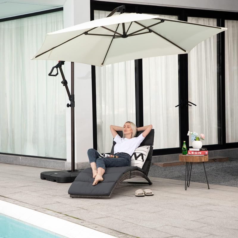 JOIVI Patio Chaise Lounge Chairs Sets, 2 Pieces Cushioned Patio Adjustable Chaise Lounge, Rattan Reclining Chair with Removable Dark Gray Cushion, Pool Lounge Chairs for Outside, Garden, Balcony JOIVI