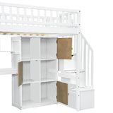 Ball & Cast Twin Size Solid Wood Loft Bed with Built-in L-Desk & Storage - Kids Bed Frame with LED Lights,Shelves & Safety Rails - Space-Saving Design,for Teens,No Box Spring Required,White Ball & Cast
