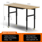 Pelnuies Workbench, 60" Adjustable Height Work Table with Power Outlet, Drawer and Wheels, 2000 LBS Load Capacity Hardwood Work Bench for Garage, Workshop, Home, Office (60" X 24") Pelnuies
