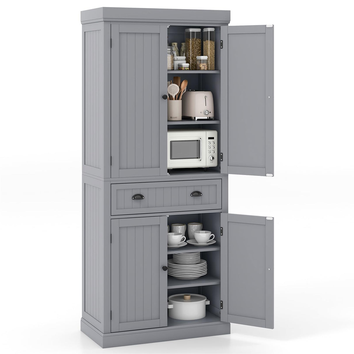 Tangkula 72" H Kitchen Pantry Cupboard Cabinet, Traditional Freestanding Large Tall Storage Cabinet with 2 Cabinets and Drawer, Adjustable Shelves, for Living Room Kitchen, 30 x 16 x 72 Inch Tangkula
