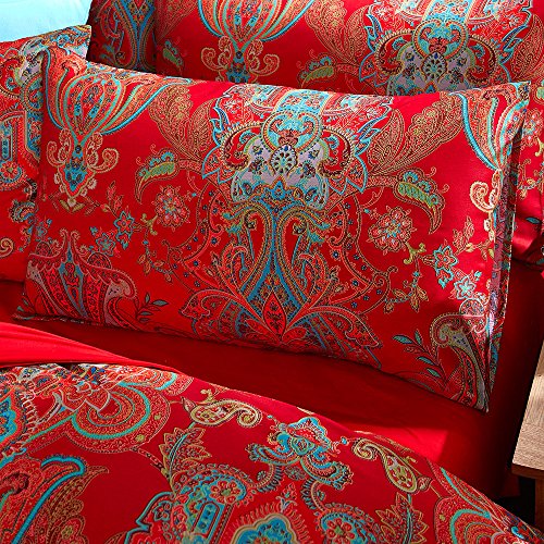 mixinni Red Paisley Comforter Sets Queen Size Bed Shabby Chic Print Comforter All Season 3 Pieces 1 Fluffy Soft Comforter with 2 Pillow Shams-Queen Size mixinni