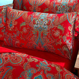 mixinni Red Paisley Comforter Sets Queen Size Bed Shabby Chic Print Comforter All Season 3 Pieces 1 Fluffy Soft Comforter with 2 Pillow Shams-Queen Size mixinni