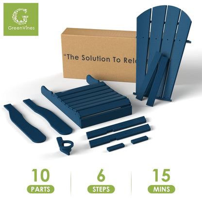 GREENVINES Folding-Adirondack-Chairs-Set-of-2 | HDPE Plastic | Fire Pit Chair | All Weather | Cup Holder | Blue | for Deck Backyard Patio Outdoor Garden - WoodArtSupply